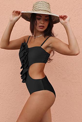 SPORLIKE Women One Piece Swimsuit Flounce Swimwear Hole Out Bathing Suit Padded Monokini3