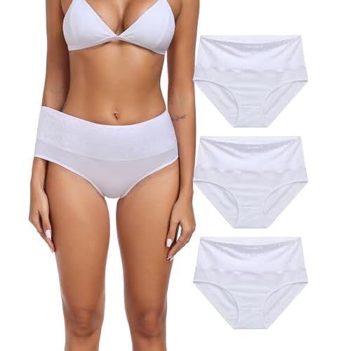 ANLIQI Womens Briefs Cotton Underwear High Waisted Tummy Control Hipster Panties Pack Full Coverage Soft Breathable Undies for Ladies Underpants(3W,M)