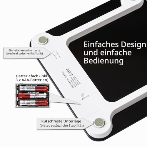 BAGAIL Personenwaage, digitale Waage mit hochpräzisen Sensoren und gehärtetem Glas, ultraschlank, Step-on-Technologie… – Ansicht 4