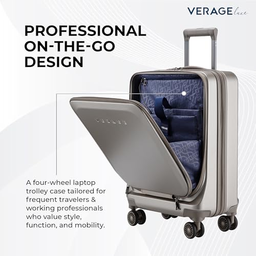 Image of Verage Luxe Leader 56 cm Cabin Size Expandable Hardsided Luggage with USB Port, TSA Lock, Laptop Compartment & Silent Dual Wheels (20,Titanium Gold)