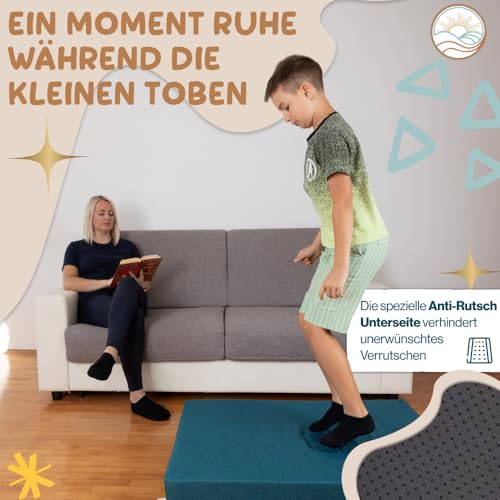 CALLMEJOY® Hüpfpolster für Kinder – Sichere Hüpfmatratze & Oeko-TEX zertifiziertes Hüpfkissen | Made in EU, waschbar & Anti-Rutsch | Freude für Kinder & Entspannung für Eltern - 100x75x18 cm (Petrol)