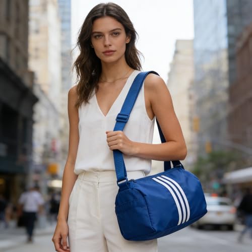 Bolso Tote pequeño azul con decorado a rayas