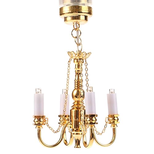 Lustre en métal pour maison de poupée 1:12 avec éclairage LED à batterie