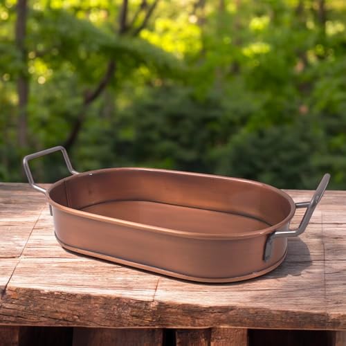 32 cm Bakır Kaplama Lüks Galvaniz Metal Boyalı Oval Tepsi Zarafet ve Dayanıklılığı Buluşturuyor
