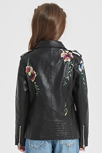 Giolshon Fall Girls Faux Leather Jacket for Kids PU Motorcycle Biker Outwear Children's Slim Coat3