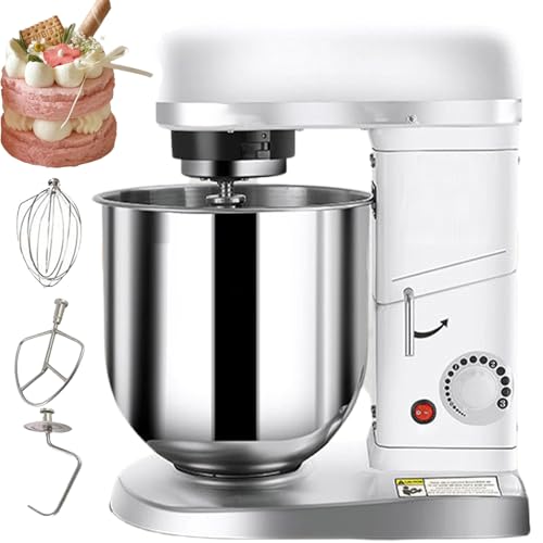 ZhlCrioxenic Batidora Amasadora ReposteríA Profesional, Batidora EléCtrica de Pedestal, con 3 Velocidades Ajustables, con Batidor Y Gancho para Amasar, para ReposteríA Casera, White-7L