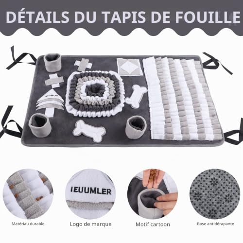 IEUUMLER Tapis de fouille Chien, Antidérapant Lavable Snuffle Mat Intelligent Tapis Reniflant pour Chien Stress & Ennui Release FC009 (Gris et Blanc) – vue 2