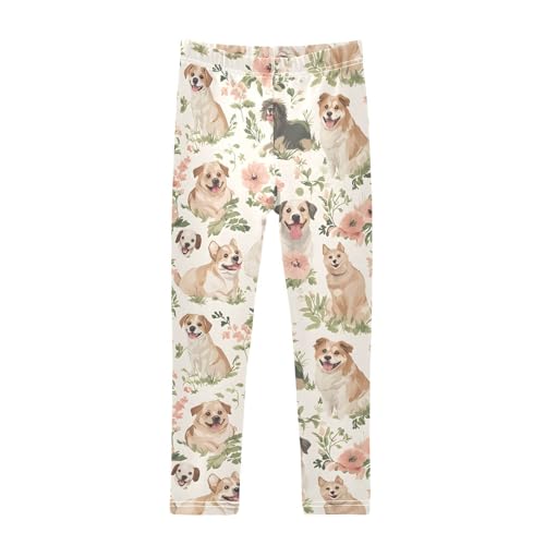 Dog Floral Girls Leggings Soft Stretch Workout Yoga Dance Pants for Kids Casual Tights