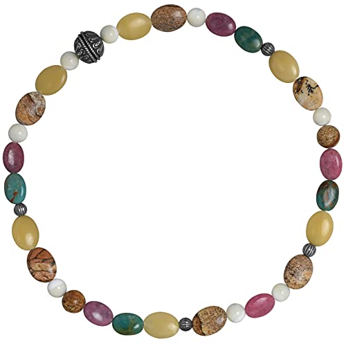American West Sterling Silver Pastel Tone Gemstone Beaded Magnetic Women's Strand Necklace 17 Inch #TOP4
