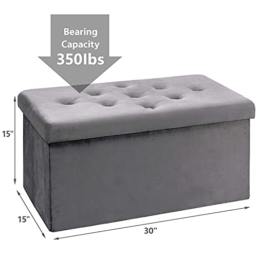BRIAN & DANY Folding Storage Ottoman Bench, Velvet Ottoman with Storage for Living Room, Long Shoes Bench, Flannelette Footrest Benches Seat 30\"x15\"x15\" (Grey) - Thumbnail 3