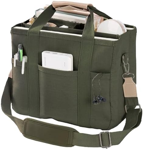 Canvas Tote Bag with Multi Pockets Crossbody Tote
