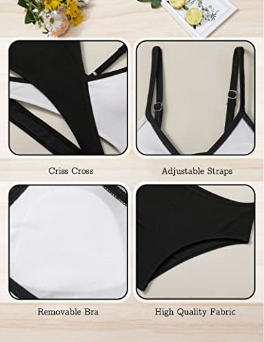 Aulyffo Girls' Swimwear Size 13 14,Two Piece Swimsuit Criss Cross Bathing Suit V-Neck Adjustable Shoulder Straps Girl Bikini Set Black #TOP5
