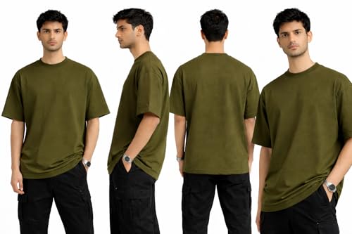 CLUB0019 Oversized Cotton T-Shirt 240 GSM Olive Green - Image 7