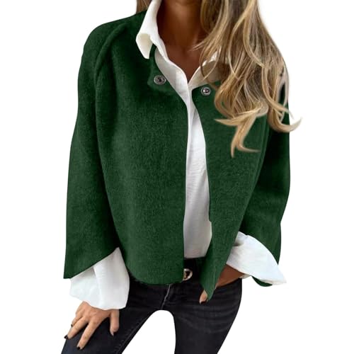 Wool Blend Coat Women Fuzzy Fleece Jackets Fashion Button Down Crop Jacket Casual Open Front Cardigan Outerwear Coats