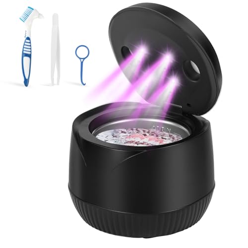 GuKKK Limpiador Ultrasonidos, 45000Hz Limpieza Dental Ultrasonidos, 200ml Ultrasonidos Limpieza Dental, Dental UV Pod 25W Para Aparatos dentales,Prótesis Dentales,Retenedor Anillos (negro)