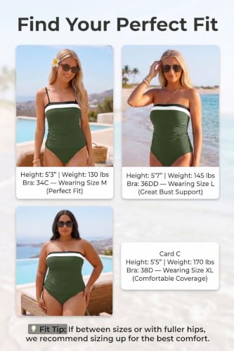 Image of Daci Women Strapless Tankini Tummy Control 2 Piece Bandeau Swimsuit | Full Coverage,Removable&Adjustable Straps,Built-in Soft Unremovable Bra,Ruched Tummy Control,Mid Waist Bottom,Fully Lined