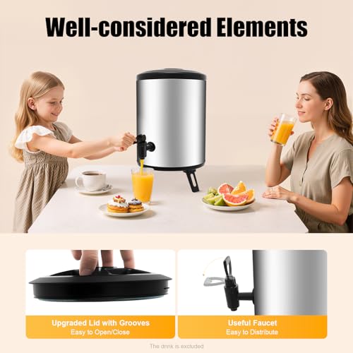 Dispensador aislado de bebidas frías y calientes, 8 l, con grifo, acero inoxidable, recipiente aislante, para café, leche y zumo - imagen 7