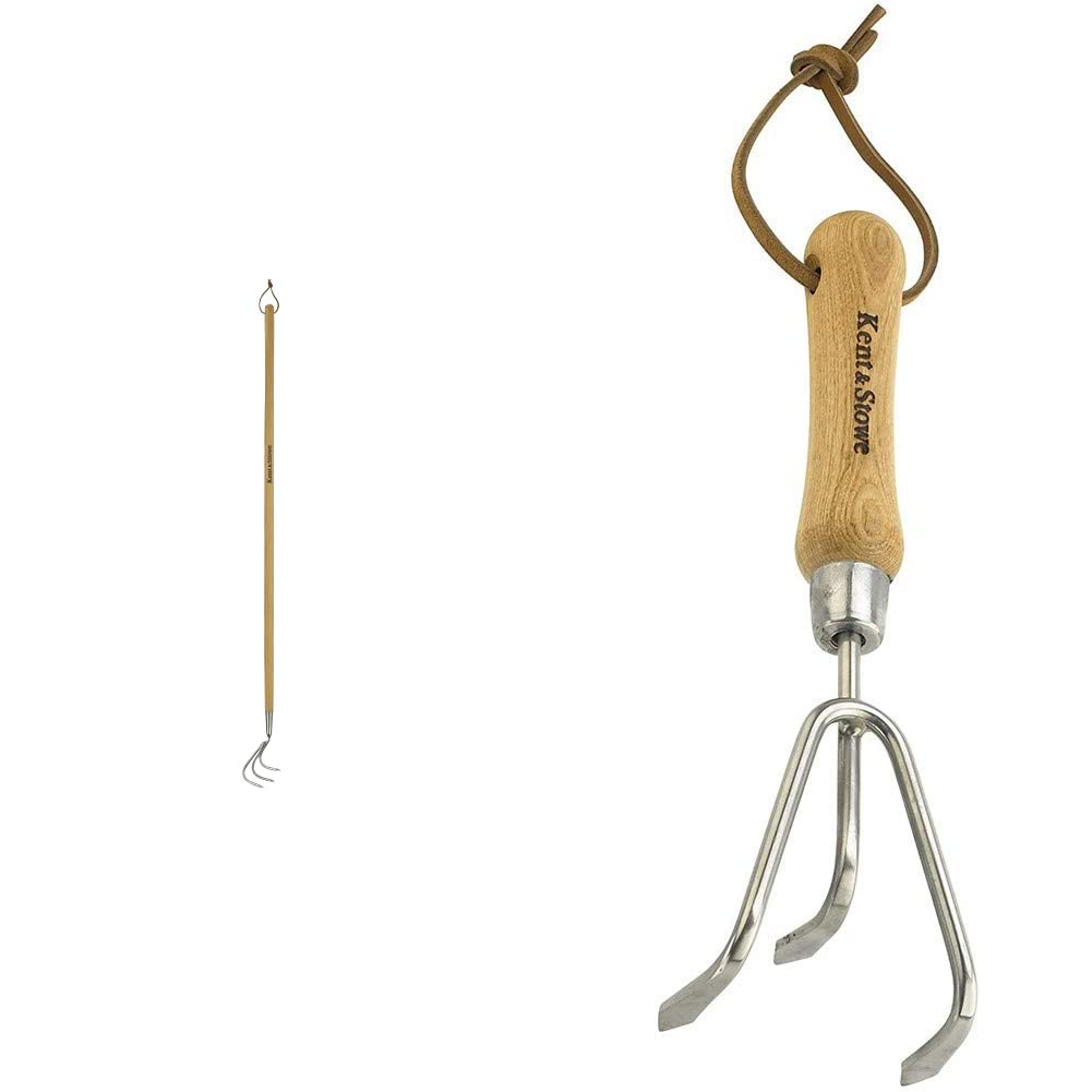 Kent & Stowe Langstiel 3 Zinken-Grubber – Garten-Grubber aus Edelstahl zum Aufbrechen von Böden & 3 Zinken-Grubber – Handgrubber aus Edelstahl zum Aufbrechen verhärteter Böden