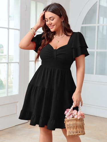 SCOMCHIC Women's Plus Size Summer Dresses Short Sleeve Sweetheart Neckline A Line Cocktail Boho Cute Mini Short Dress4