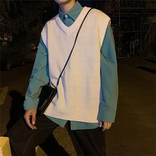 Sweater Vest Men Loose Simple Solid Color Knitted V-Neck All-Match Basic Tops Harajuku Sleeveless Jumpers3