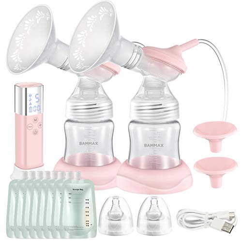 BAMMAX Double Electric Breast Pump, Portable Pain-Free Breast Pumps Breastfeeding Milk Pumping, Smart Breast Pump with LED Touch Screen, USB Rechargeable, Strong Suction Power, BPA Free, Ultra-Quiet