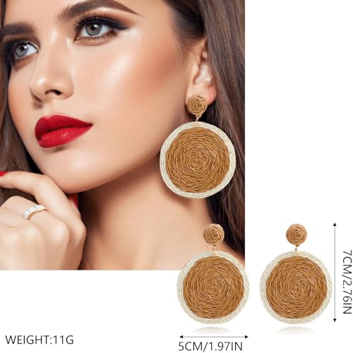 4 Pairs Rattan Earrings for Lightweight Geometric Personalized Earrings Handmade Straw Wicker Braided Teardrop Hoop Dangle Earrings for Women4