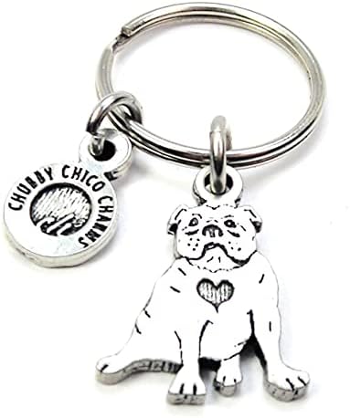 ChubbyChicoCharms Sitting Bulldog Pewter Charm On Stainless Steel Keyring Key Ring Key Chain Keychain for Women, Men, Teens, Young Adults, Dog Lover, Dog Rescue, Breeds image 2