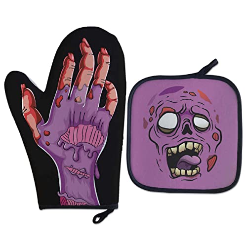 Kit Luva Térmica Geek Mão de Zumbi Cozinha Divertida cor:Roxo