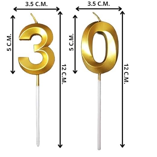 Image of ToyUniverse Number 30 Metallic Gold Candle for Thirtieth Birthday, Anniversary, Surprise Party Cake Decoration (Pack of 2)