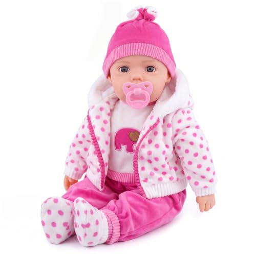 BiBi Doll 20" Baby Girl Doll - Large Lifelike Size, Soft Body, with Dummy & Sounds in Spotty Coat Outfit, Toy for Boys & Girls Aged 18 Months+