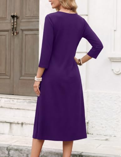 Image of Zeagoo Womens Dresses 3 /4 Sleeve Casual Fall A Line Midi Dress with Pockets