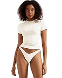 SUUKSESS Women Double Lined Fitted Basic Tee Shirts Crew Neck Short Sleeve Y2K Going Out Crop Tops (Pearl, S)