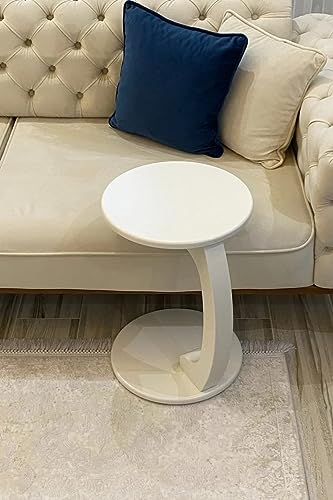 Image of C-Shape Round Table of Modren Style with Engineered Wood for Space Saving Storage for Living Room, Bed Room, Office, Farm House etc (White v)