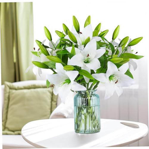 Flores de lirio de Pascua artificiales de 37 cm con acabado premium 3