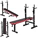 GYMAX Adjustable Weight Bench with Barbell Rack, Folding Lifting Bench for Full Body Exercise, Foldable Workout Sip Up/Incline Bench for Home/Apartment