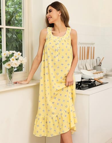 Image of 100% Cotton Nightgowns for Women Soft Ladies Gowns Sleepwear Long Sleeveless Nightgown