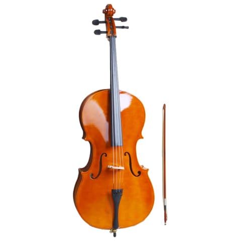 Kcelarec 4/4 Acoustic Cello with Case,Bow,Rosin (Natural) Cover