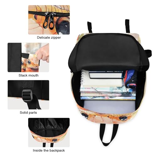 Backpack Lunch Box Set Large Capacity Travel Backpacks and Insulated Lunch Bag for Commute Hiking Picnic Orange Snake Print3