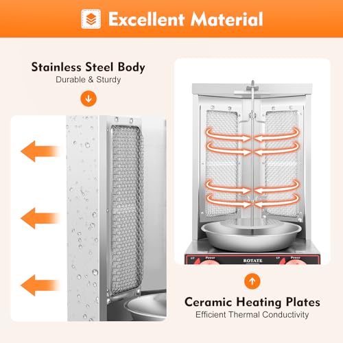 3000W Dönergrill Tischgrill 360° Rotisserie Gyrosgrill aus Edelstahl, Elektrogrill für Döner, Elektro Döner Kebab Maschine Hähnchengrill, BBQ Vertikalgrill Maschine – Bild 4