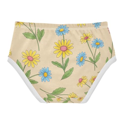 Girls Underwear, Floral Yellow Blue Toddler Briefs, Girls Cotton Underwear, 2T–8 Years2