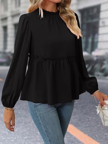 Samefar Womens Fall Shirts Long Sleeve Babydoll Tops Peplum Smocked Pleated Casual Loose Fit Flowy Blouse3