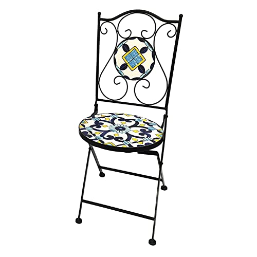 INDA-Exclusiv Klappbarer Mosaik Gartenstuhl Balkonstuhl Terassenstuhl mediterranes Design Klappstuhl Bistrostuhl Mosaikstuhl