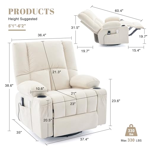 Sillón reclinable eléctrico beige sin reclinar miniatura 2
