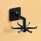 1 soporte para utensilios para colgar, ganchos debajo del gabinete, ganchos de cocina adhesivos de rotación de 360° para colgar utensilios, herramientas, toallas, color negro