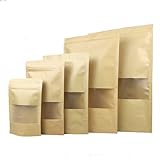 60 Pcs Stand up Kraft Paper Bag Pouch with Zip Lock and Transparent Window for Storing Food,Nuts,Seeds,Beans,Tea Leaves, Coffee,Candy,Snack, Dried Fruits (7