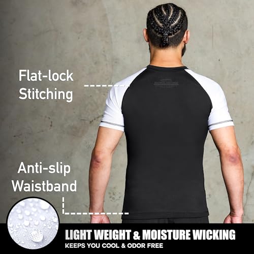 Elite Sports Jiu Jitsu BJJ Rash Guards, Men’s BJJ, No GI, MMA Ranked Short Sleeve Compression Base Layer Rash Guard