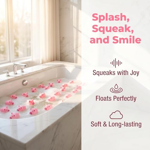 Image of Goaste 100 Pieces Mini Rubber Pigs Bulk, Pink Bathtub Piggy Set, Cute Floating Squeaky Piggies, Tiny Float Squeak Pig for Shower, Birthday Party, Halloween, Class Carnival Prizes