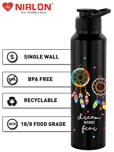 Image of NIRLON Classic Flip UV Printed Single Wall Stainless Steel Sipper Cap Water Bottle 1000ml (Dream Catcher)
