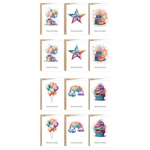 12 個漫画犬誕生日カード封筒付き男性女性子供記念日パーティー招待状挨拶誕生日カード妻のため