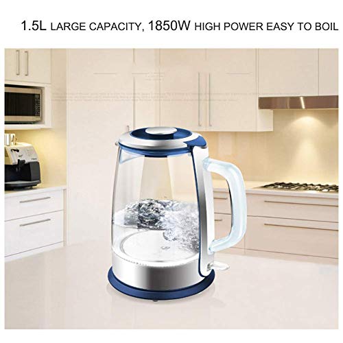 Tetera eléctrica de vidrio 1.5L con base y tapa de acero miniatura 4